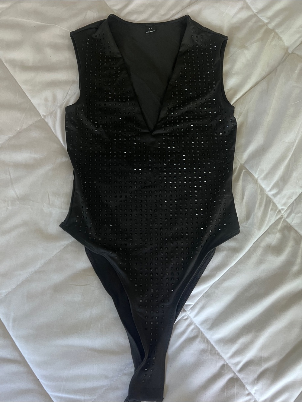 Black Studded V-Neck Bodysuit